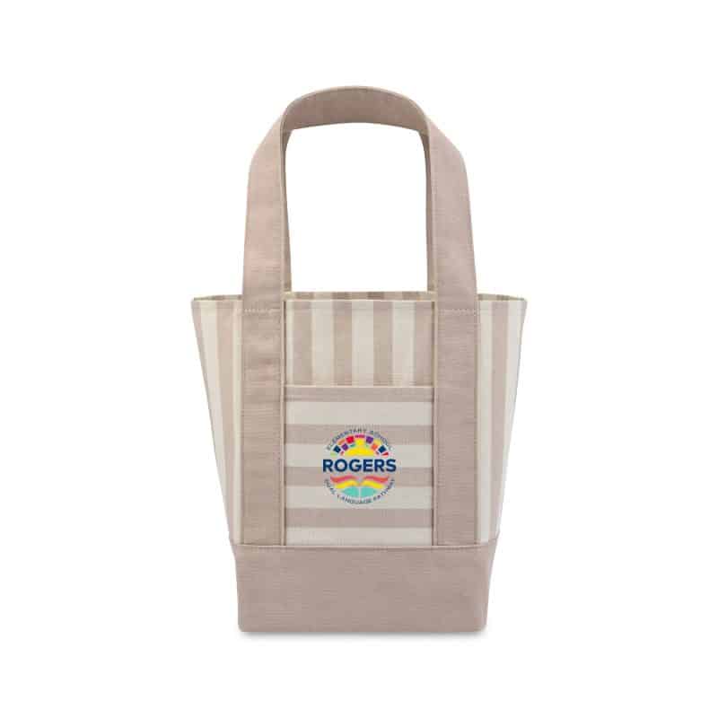 Mini-Canvas-Tote-Tan-Stripe-102307-Q51 Custom Mini Canvas Tote - Tan Stripe with logo