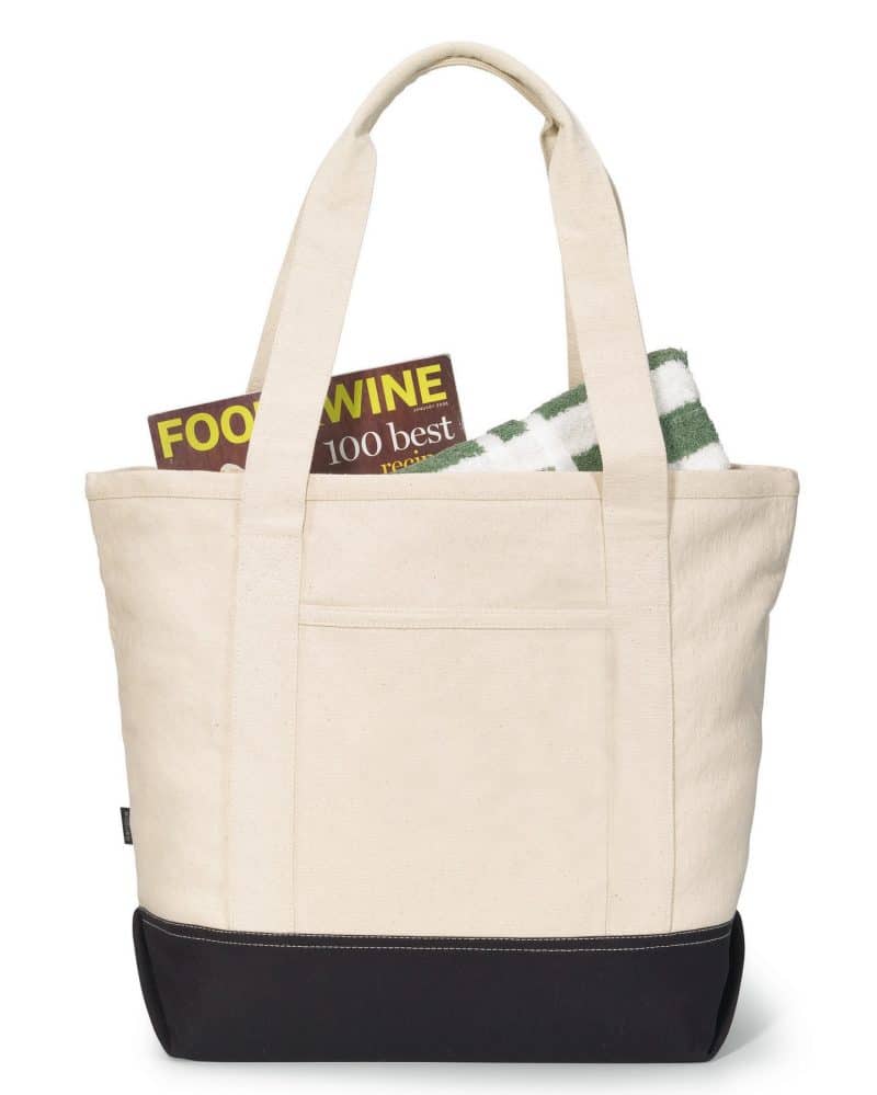 Custom Newport Cotton Zippered Tote - Black with logo - 1
