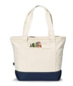 Custom Newport Cotton Zippered Tote - Navy Blue with logo - 1