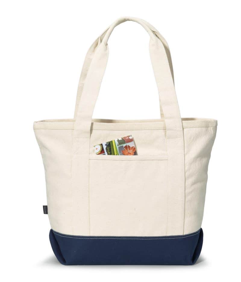 Custom Newport Cotton Zippered Tote - Navy Blue with logo - 1
