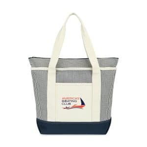 Custom Newport Cotton Zippered Tote - Navy-Natural Stripe with logo