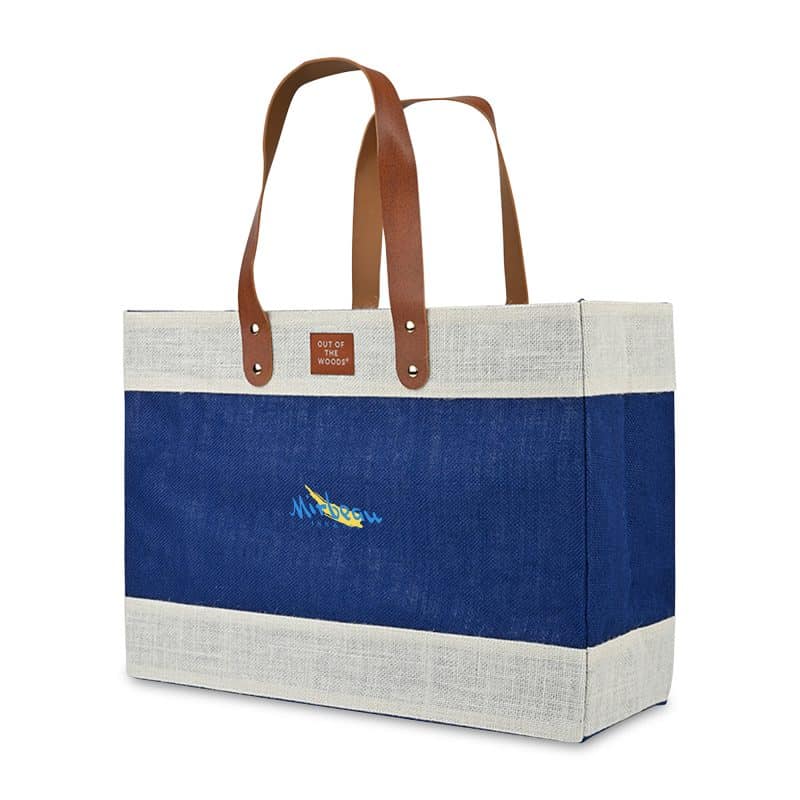 Custom Out of the Woods® Jute Market Tote - Navy Blue with logo - 2