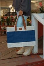 Custom Out of the Woods® Jute Market Tote - Navy Blue with logo - 7