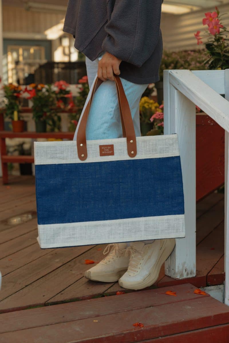 Custom Out of the Woods® Jute Market Tote - Navy Blue with logo - 7