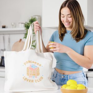Custom Oversized Deluxe Canvas Tote Bag with Striped Handles with logo