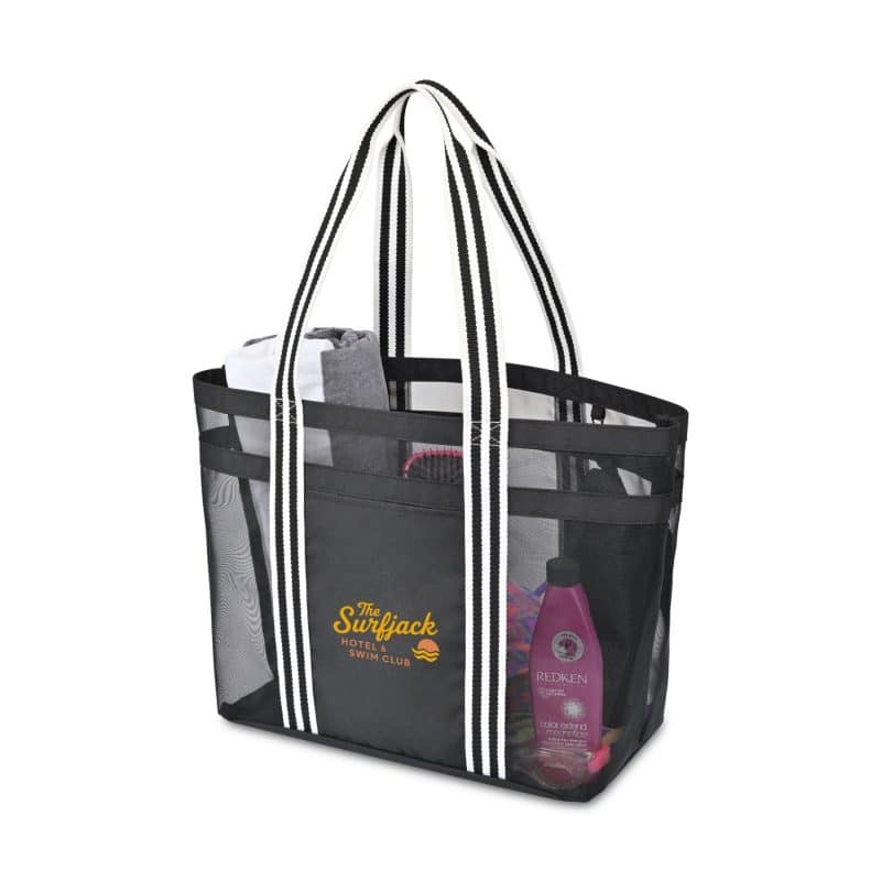 Custom Playa Recycled Nylon Mesh Beach Tote - AWARE™ - Black with logo - 2