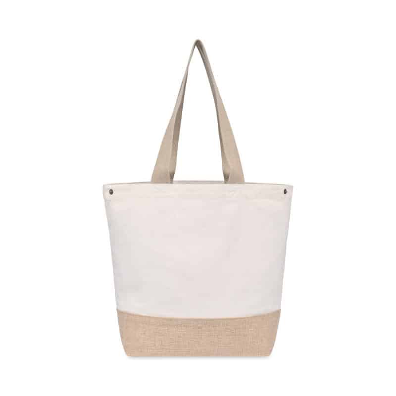 Custom Recycled Cotton Canvas Jute Tote - AWARE? - Natural with logo - 1