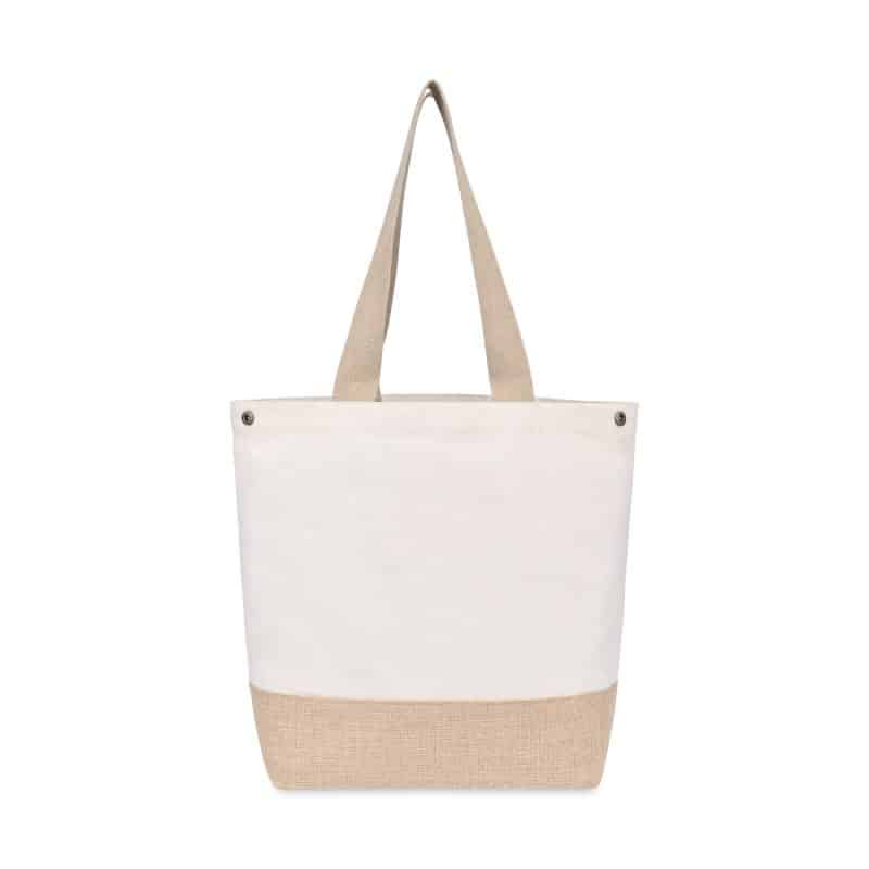 Custom Recycled Cotton Canvas Jute Tote - AWARE? - Natural with logo - 2