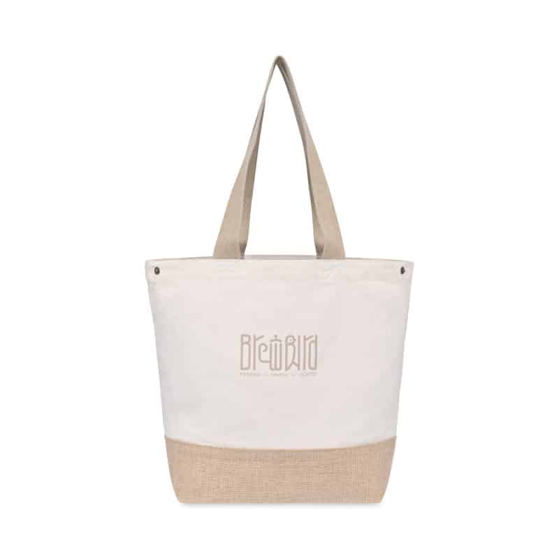 Custom Recycled Cotton Canvas Jute Tote - AWARE? - Natural with logo