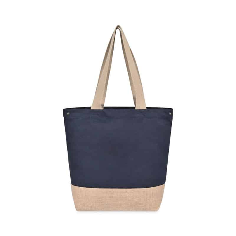 Custom Recycled Cotton Canvas Jute Tote - AWARE? - Navy with logo - 1