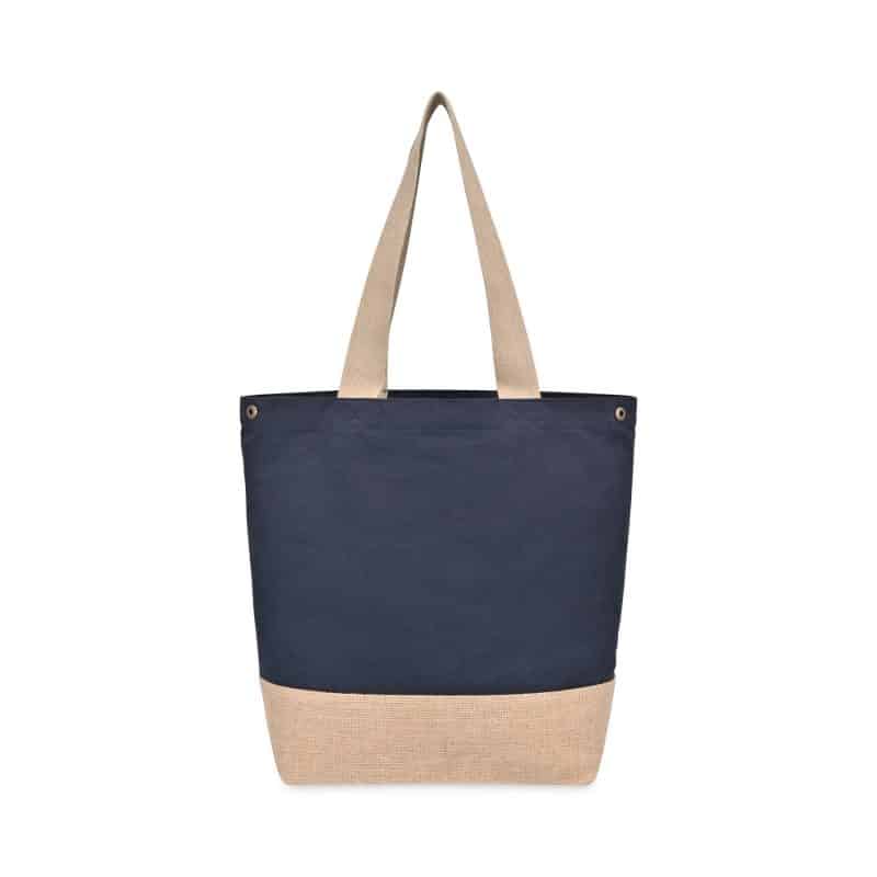 Custom Recycled Cotton Canvas Jute Tote - AWARE? - Navy with logo - 2