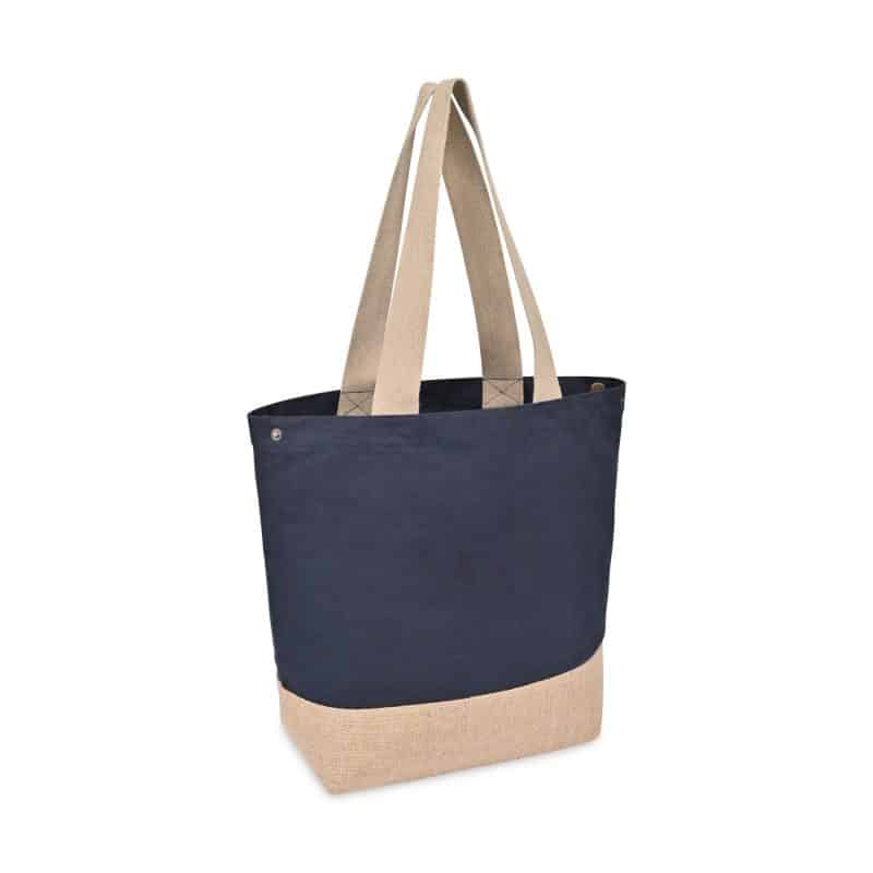 Custom Recycled Cotton Canvas Jute Tote - AWARE? - Navy with logo - 3