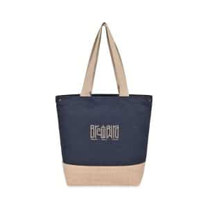 Custom Recycled Cotton Canvas Jute Tote - AWARE? - Navy with logo