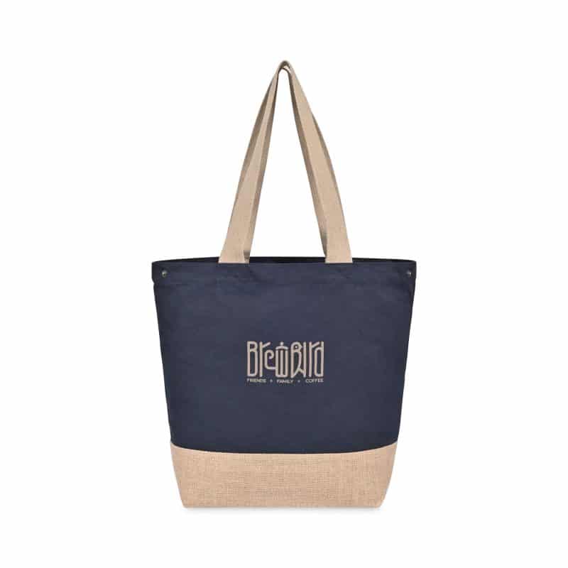 Custom Recycled Cotton Canvas Jute Tote - AWARE? - Navy with logo