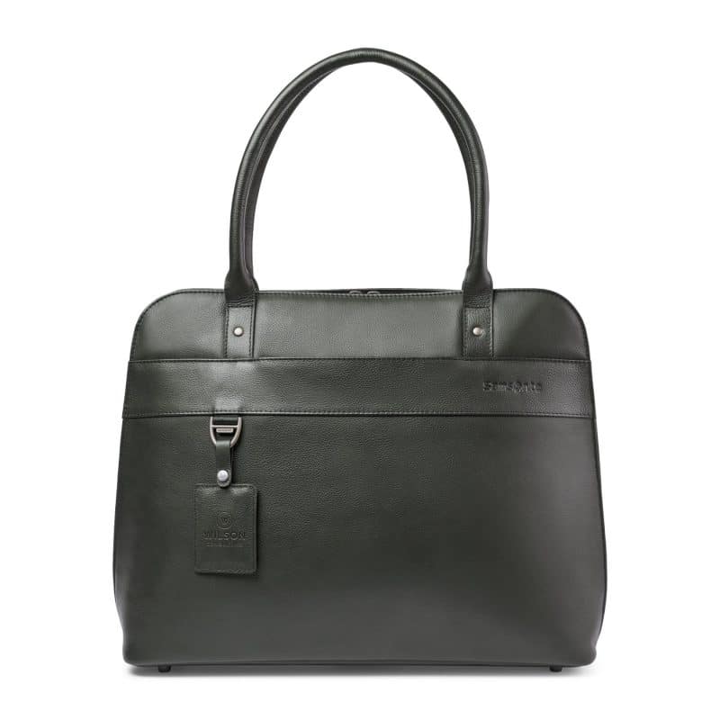 Custom Samsonite Leather Laptop Tote - Black with logo