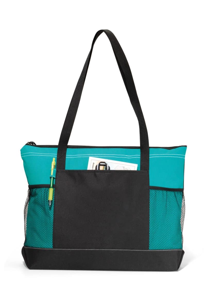 Custom Select Zippered Tote - Turquoise with logo - 1