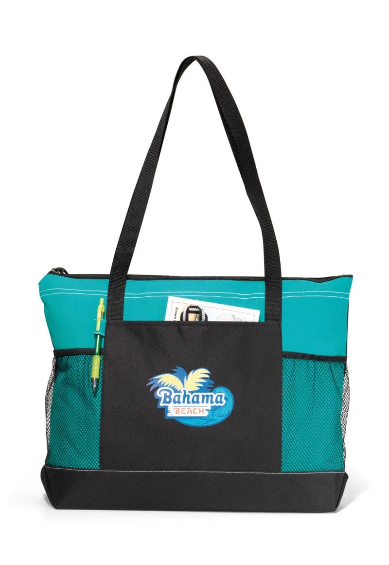 Custom Select Zippered Tote - Turquoise with logo