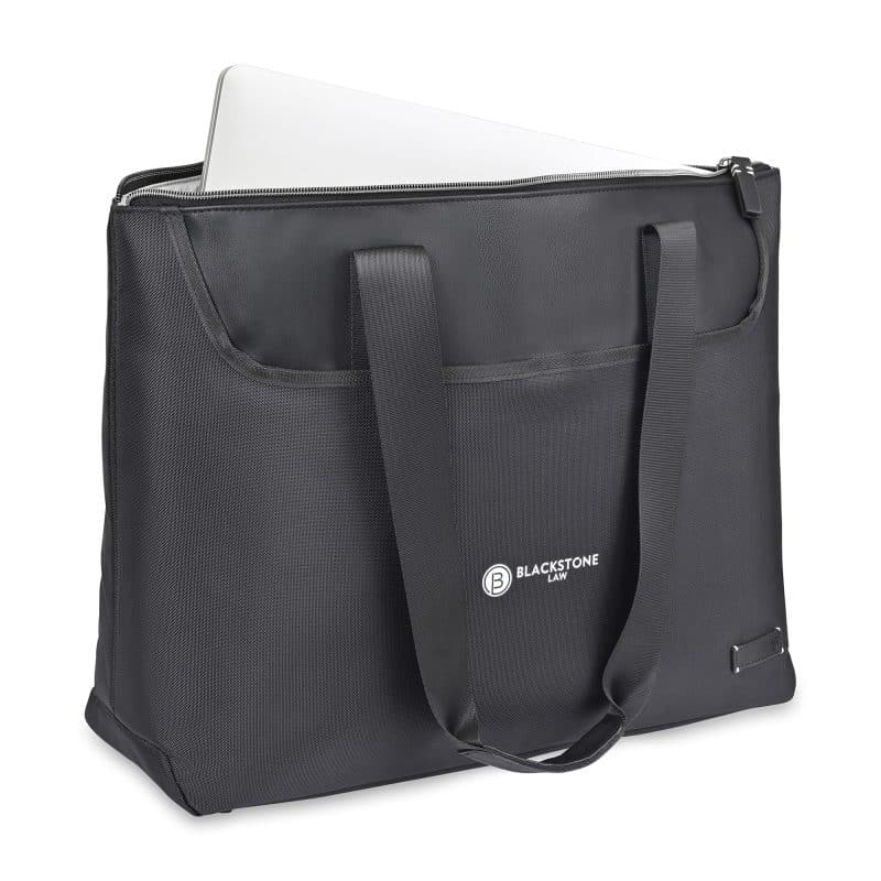 Custom Travis & Wells® Lennox Recycled Nylon Laptop Tote - Black with logo - 2
