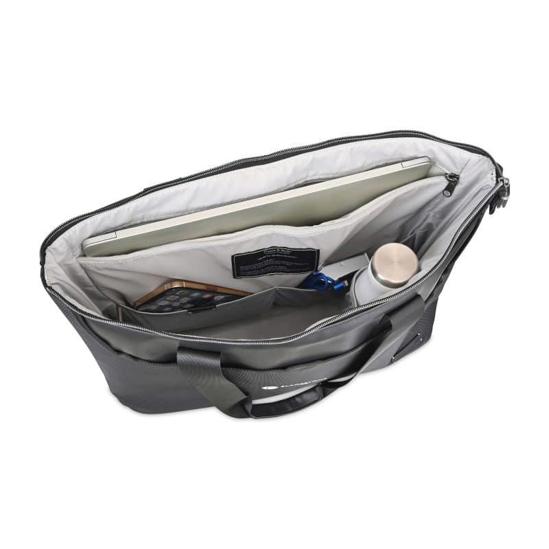 Custom Travis & Wells® Lennox Recycled Nylon Laptop Tote - Black with logo - 3