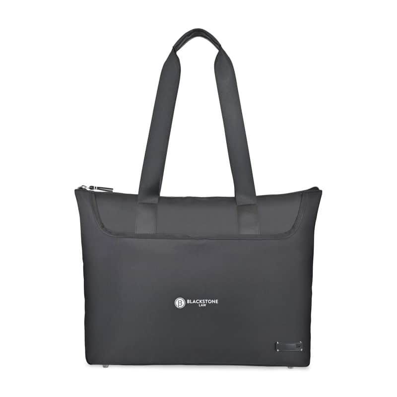 Custom Travis & Wells® Lennox Recycled Nylon Laptop Tote - Black with logo
