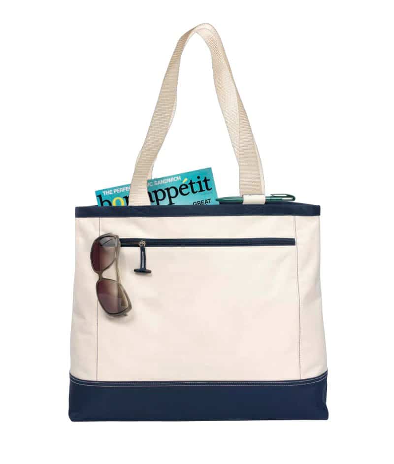 Custom Utility Tote - Natural-Navy with logo - 1