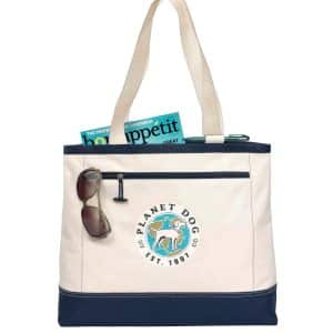 Custom Utility Tote - Natural-Navy with logo