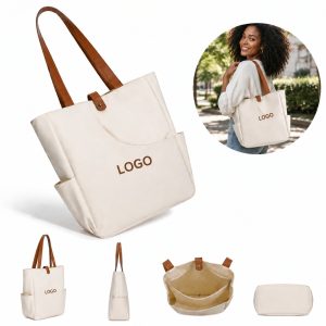 Custom Canvas Pickleball Tote Bag with Paddle Pocket with logo