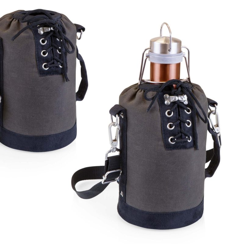 Custom Growler Tote w/64 Oz. Stainless Steel Rose Gold Growler with logo - 2