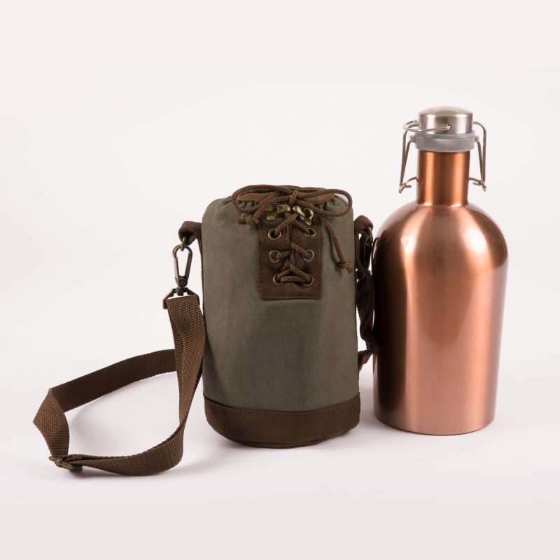 Custom Growler Tote w/64 Oz. Stainless Steel Rose Gold Growler with logo - 5