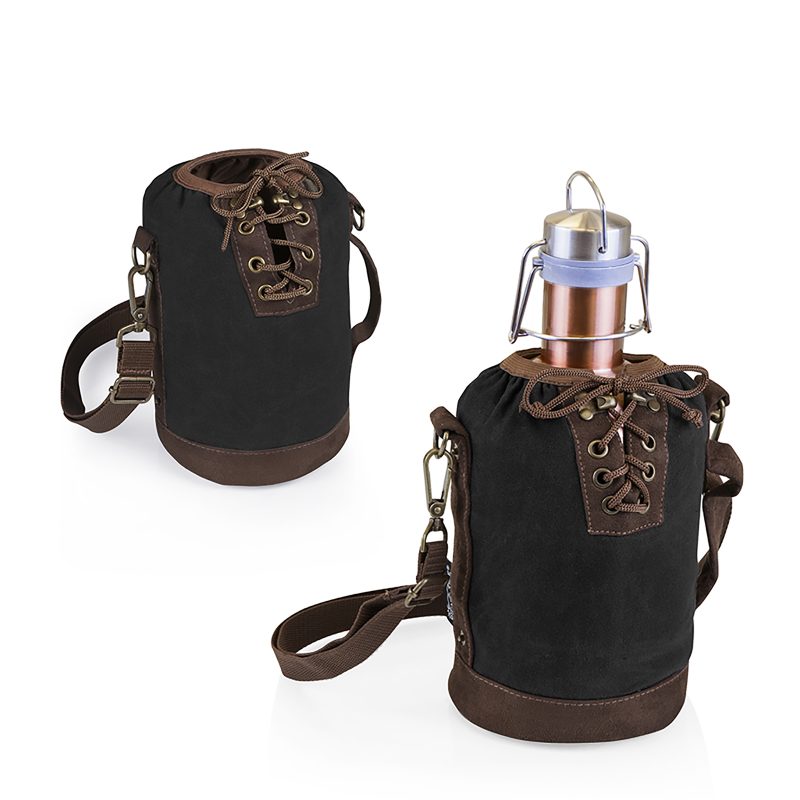 Custom Growler Tote w/64 Oz. Stainless Steel Rose Gold Growler with logo - 9