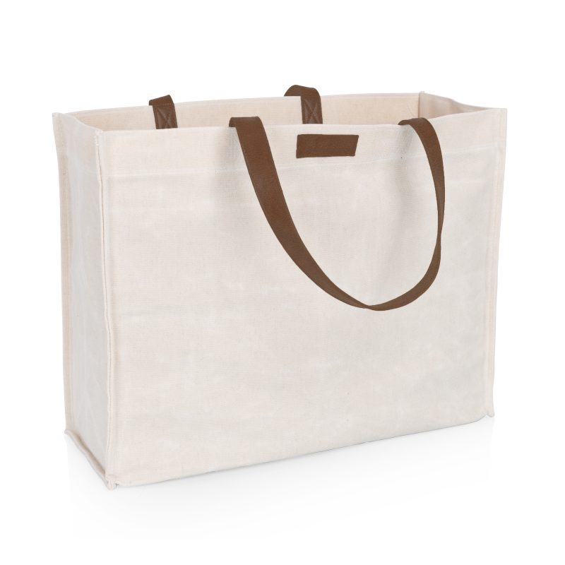 Custom Market Waxed Canvas Tote with Leatherette Handles with logo - 2