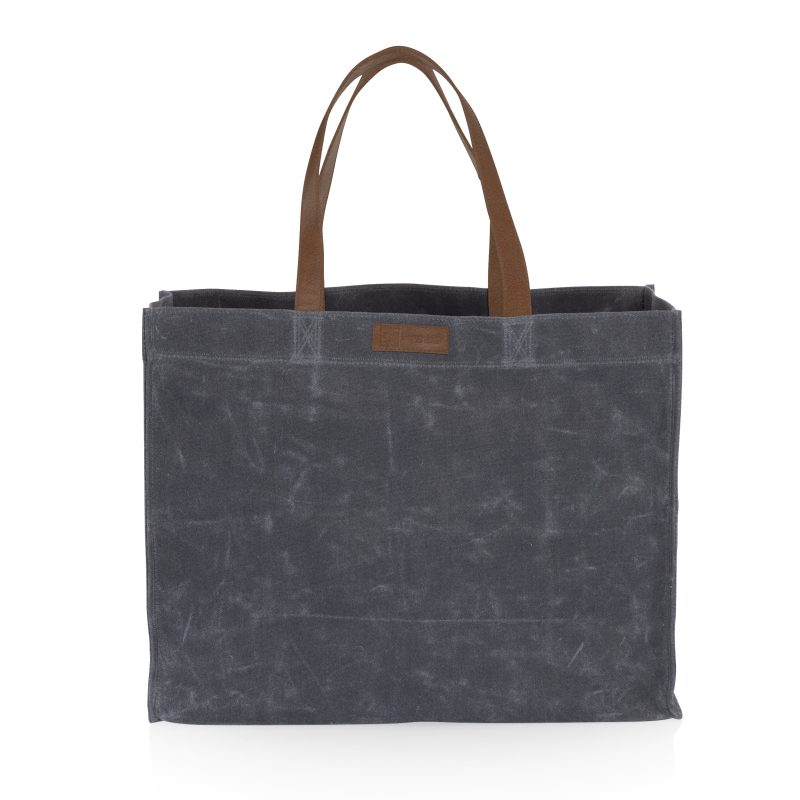 Custom Market Waxed Canvas Tote with Leatherette Handles with logo - 3