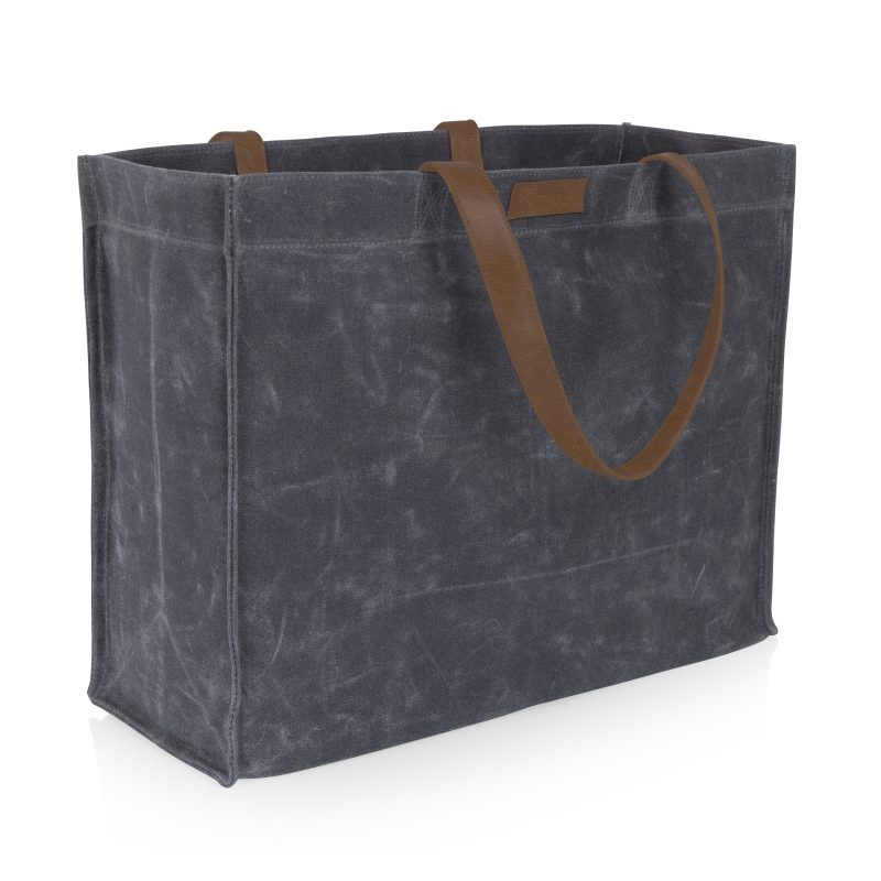 Custom Market Waxed Canvas Tote with Leatherette Handles with logo