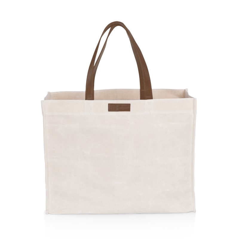 Custom Market Waxed Canvas Tote with Leatherette Handles with logo - 9