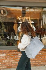 Custom Out of the Woods Felt Shopper Tote - Light Grey with logo - 5