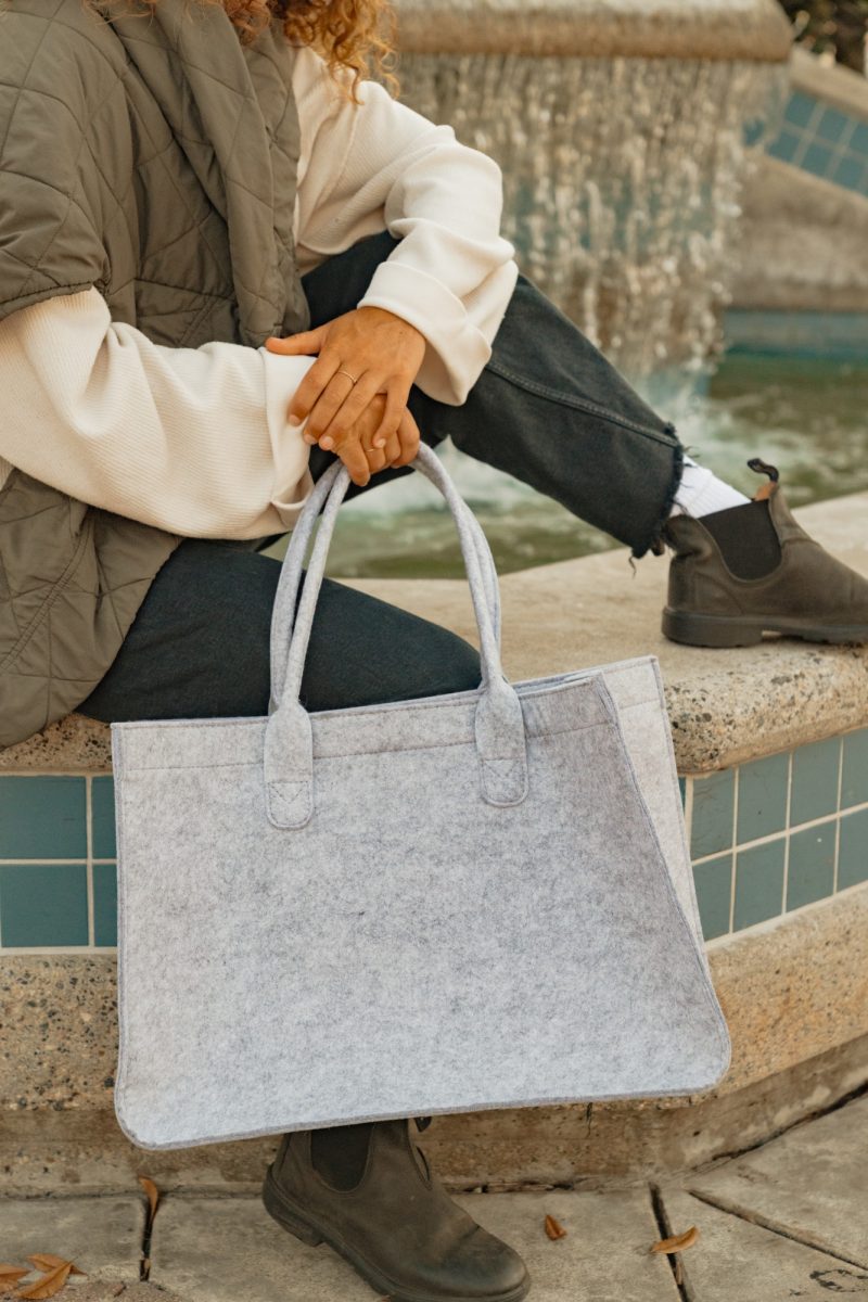 Custom Out of the Woods Felt Shopper Tote - Light Grey with logo - 6