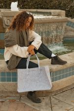 Custom Out of the Woods Felt Shopper Tote - Light Grey with logo - 7