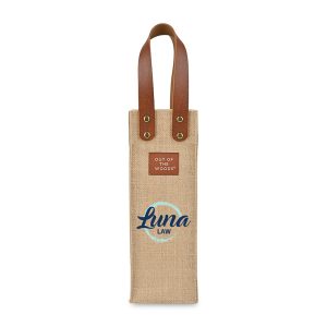 Custom Out of the Woods Jute Wine Tote - Natural with logo