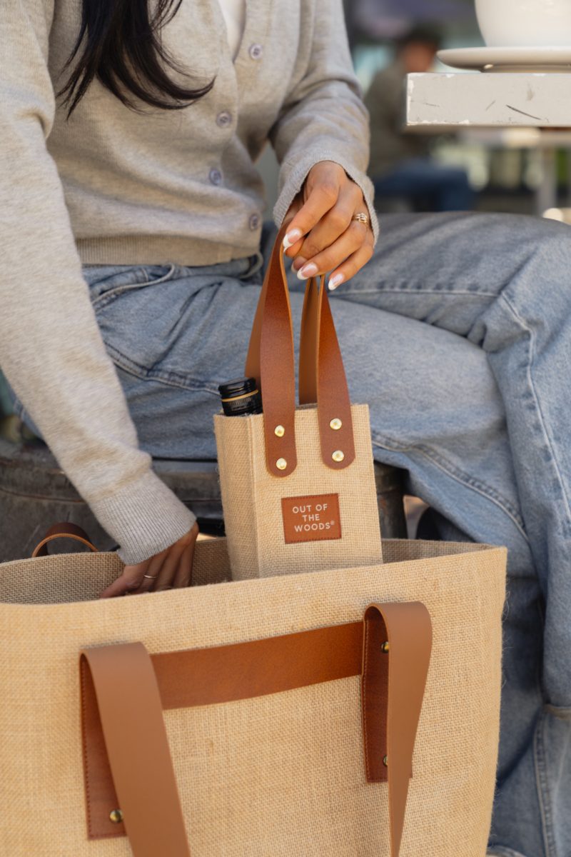 Custom Out of the Woods Jute Wine Tote - Natural with logo - 4