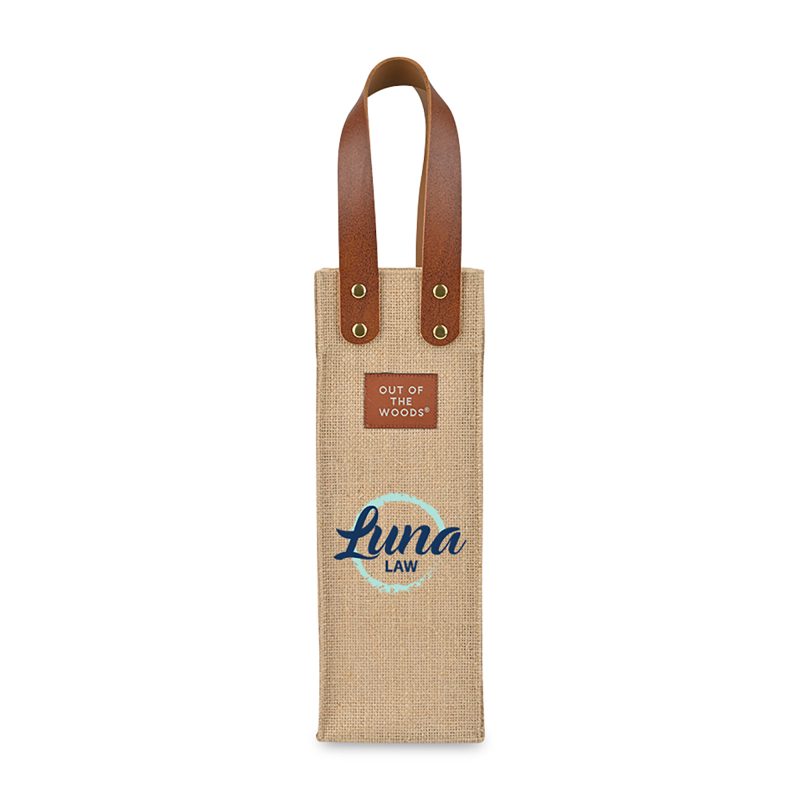 Custom Out of the Woods Jute Wine Tote - Natural with logo