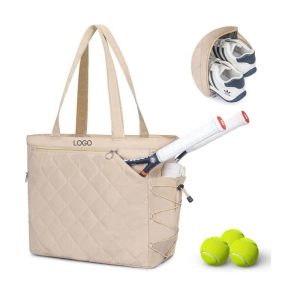 Custom Quilted Tennis & Pickleball Tote Bag Lightweight Waterproof with Extra Large Shoe Compartment with logo