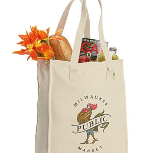 Custom Recycled Cotton Market Tote Bag - AWARE - Natural with logo