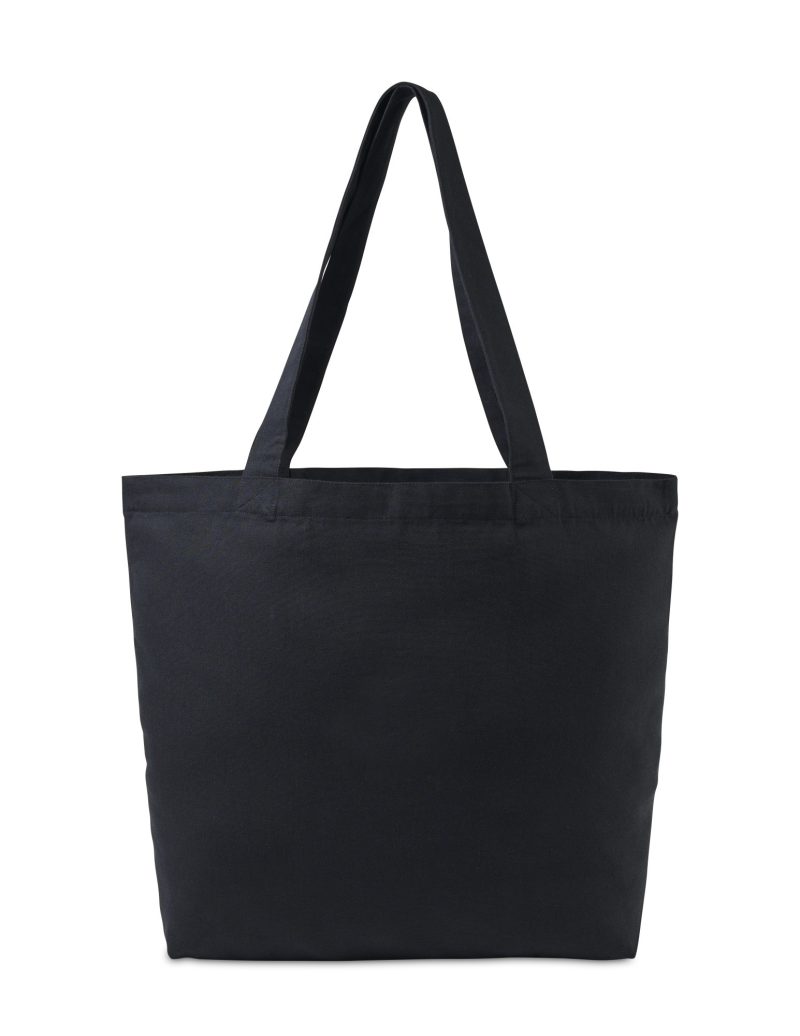 Custom Recycled Cotton Shopper Tote with Interior Pocket - AWARE - Black with logo - 1