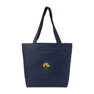 Custom Recycled Cotton Shopper Tote with Interior Pocket - AWARE - Indigo Denim with logo