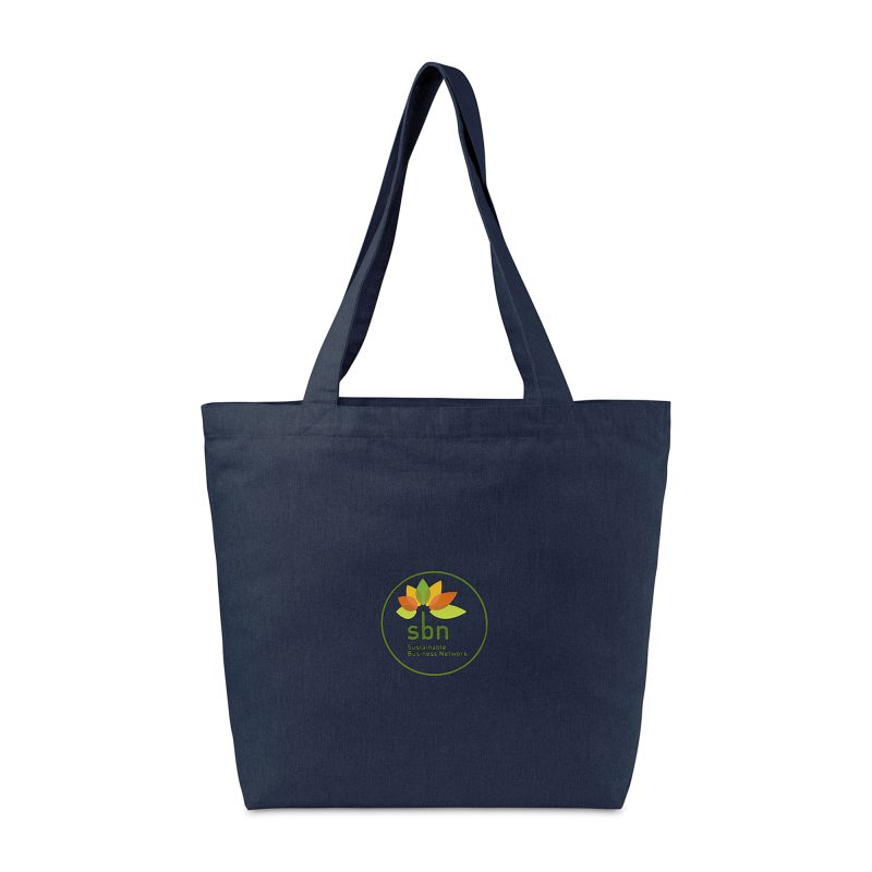 Custom Recycled Cotton Shopper Tote with Interior Pocket - AWARE - Indigo Denim with logo
