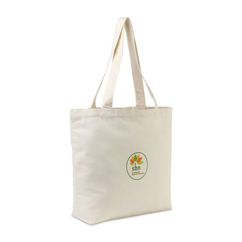 Custom Recycled Cotton Shopper Tote with Interior Pocket - AWARE - Natural with logo - 4