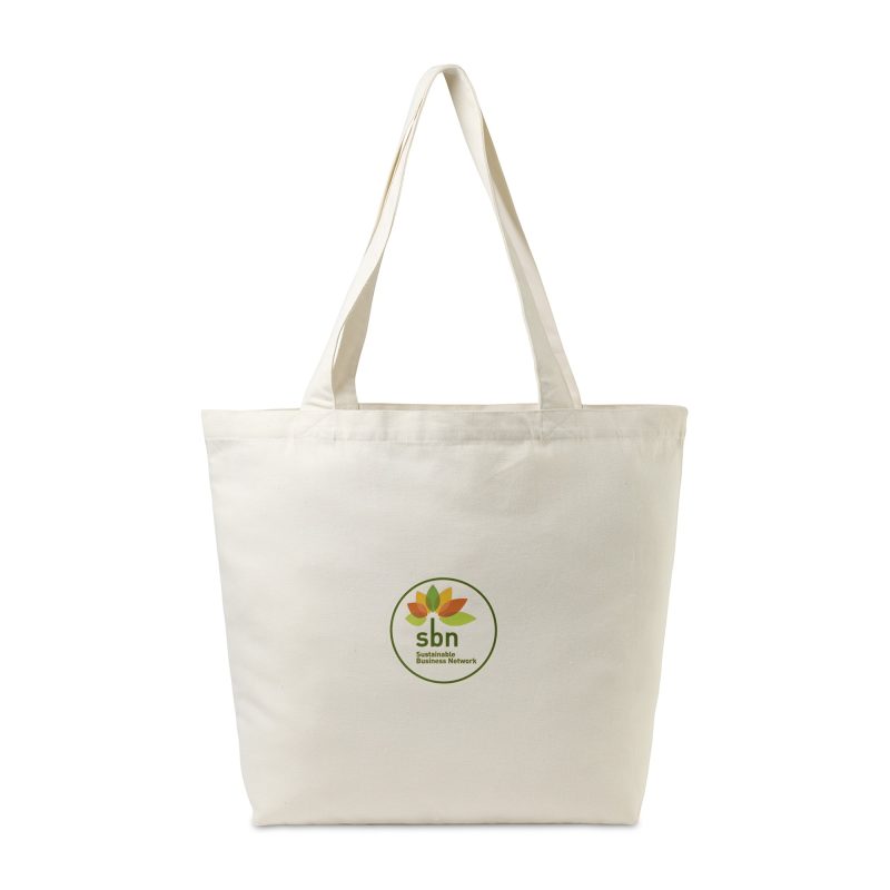 Custom Recycled Cotton Shopper Tote with Interior Pocket - AWARE - Natural with logo