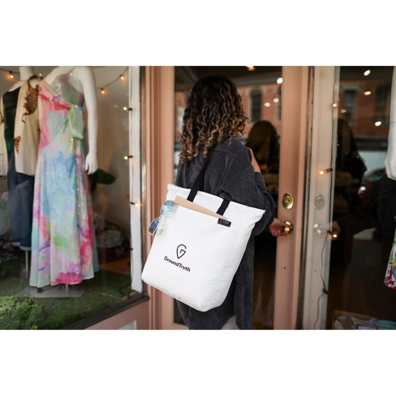 Custom Renew Recycled rPET Zippered Tote - AWARE - Cream with logo - 3