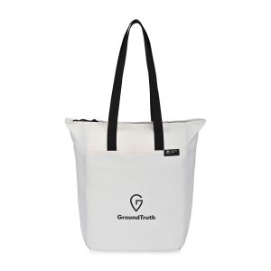 Custom Renew Recycled rPET Zippered Tote - AWARE - Cream with logo