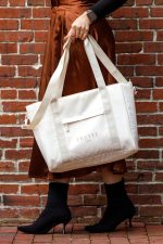 Custom Skyler Recycled rPET Work to Weekend Laptop Tote - Birch with logo - 5